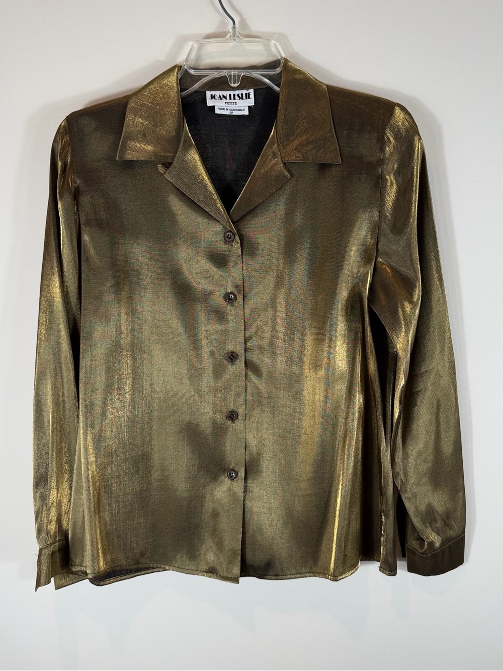 Joan Leslie Metallic Golf Button-Front Blouse Long Sleeve Size 6P